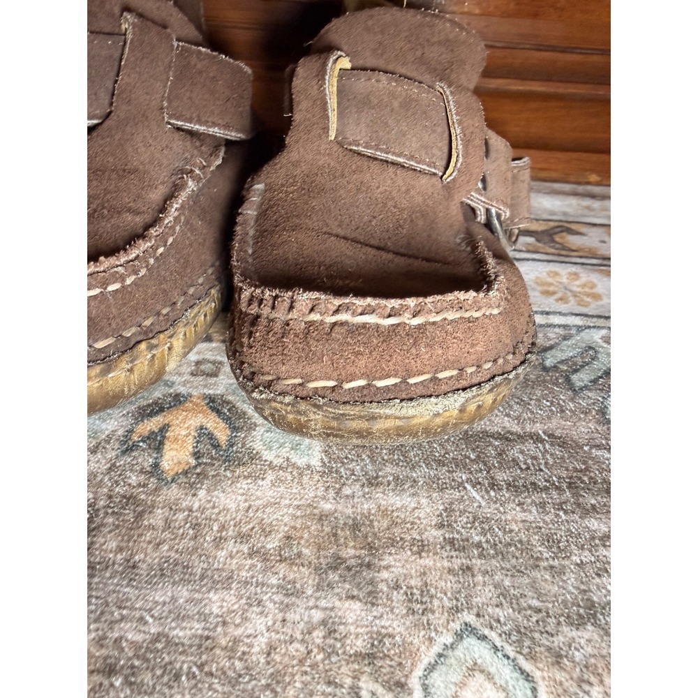 Quoddy Handcrafted Brown Suede Ring Buckle Moccasins Boho Whipstitch Loafers 7.5 - Picture 4 of 16